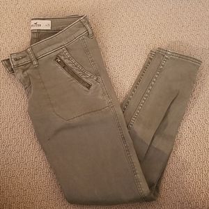 Hollister Olive Green Zip Up Ankle Jeans